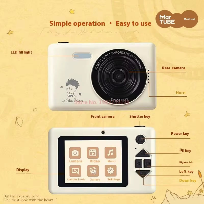 Martube Little Prince Ccd Digital Camera Vintage Retro Hd Dual Lens Students Teens Girl Campus Photography Birthday Gift Present
