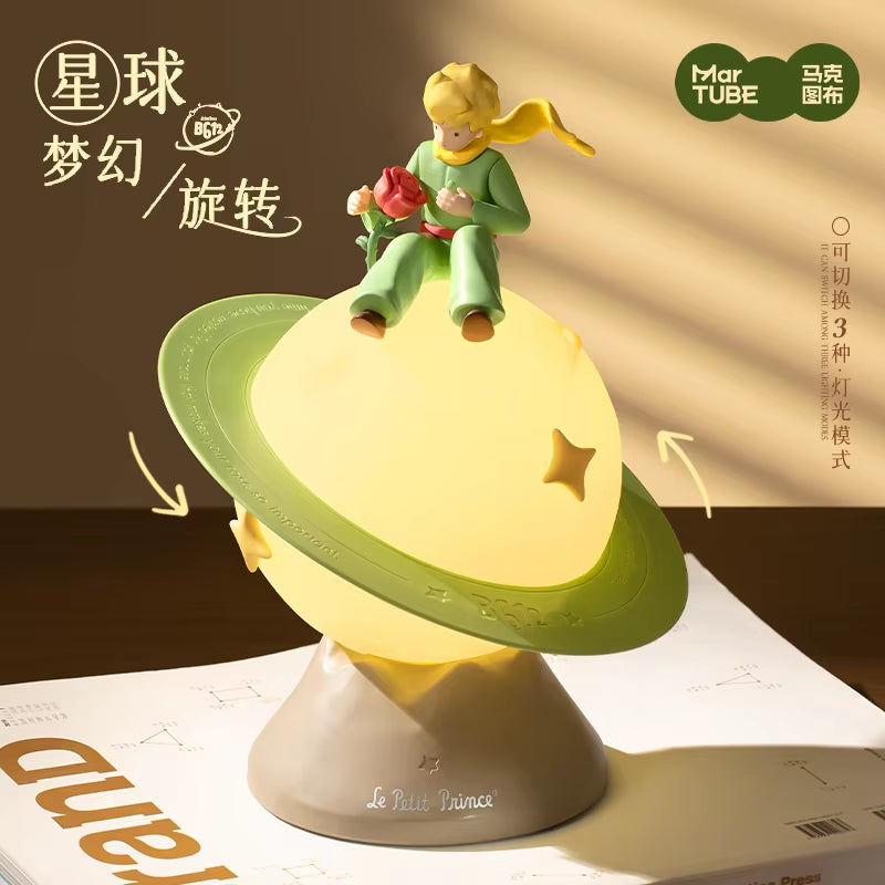 Anime the Little Prince Rose Planet Lights Bedroom Sleeping Rotate Atmosphere Lamp Cute Petit Prince Ornaments Gifts for Girls